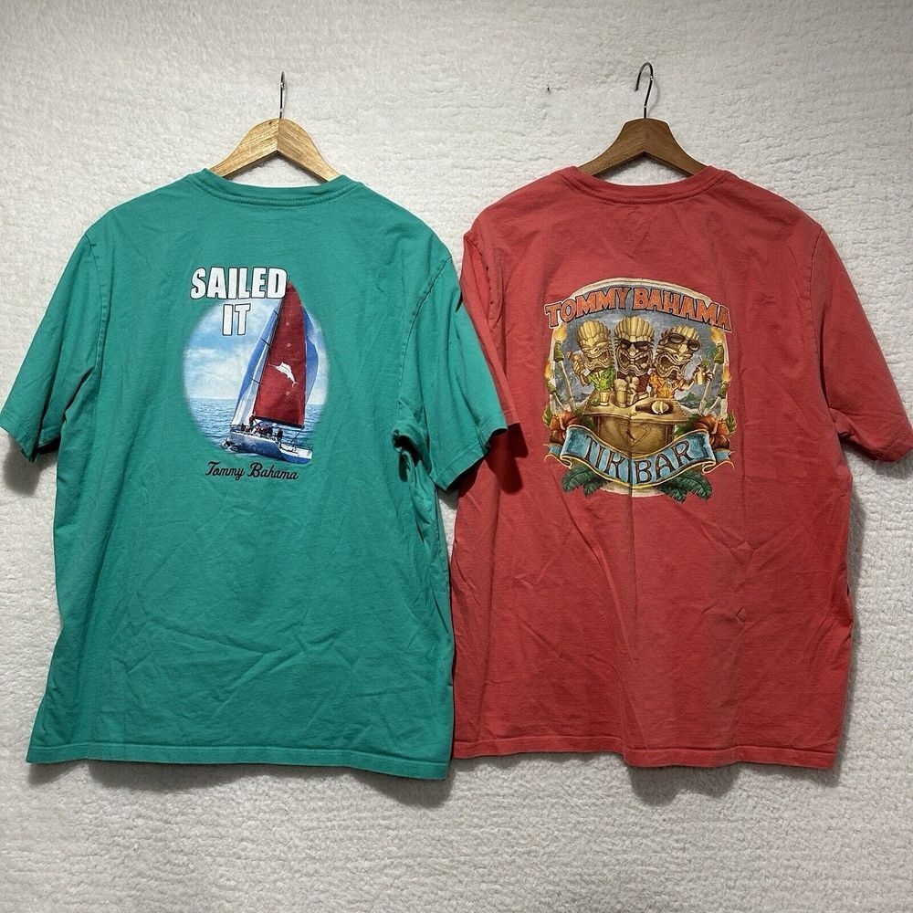 Tommy Bahama Men's Lot Of 2 Graphic Print Green & Orange UPF 30 T Shirt Sz XL/TG